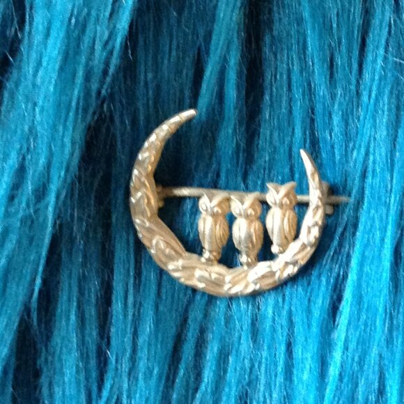 VTG Sterling 3 Owls/Crescent Moon1930-1950; Art Deco C-Style Clasp Good Luck!